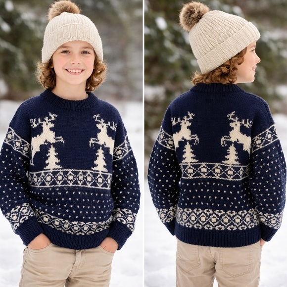 one of a kind Other - One of a Kind Hand Knit Wool Reindeer Sweater Kids 12–14 Nordic Fair Isle